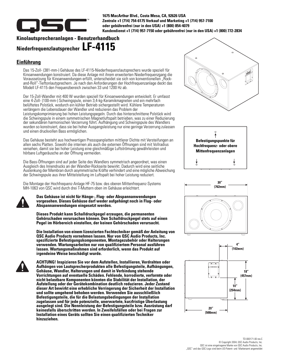 Lf-4115 | QSC Audio LF-4115 User Manual | Page 13 / 20