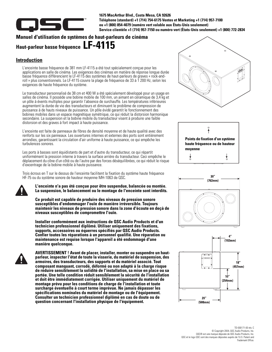 Lf-4115 | QSC Audio LF-4115 User Manual | Page 9 / 20