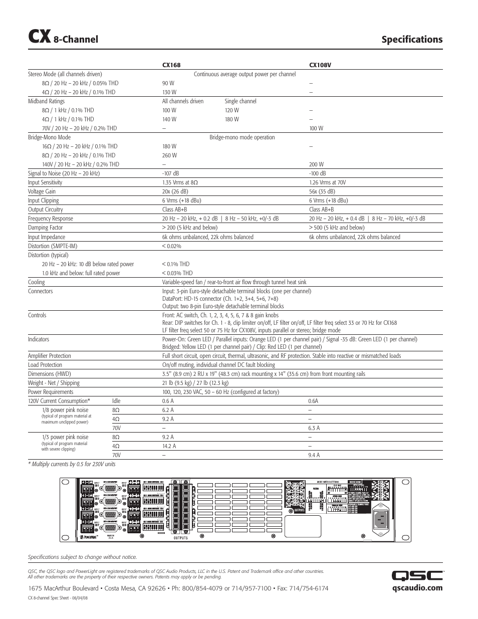 Channel specifications | QSC Audio CX108V User Manual | Page 2 / 2