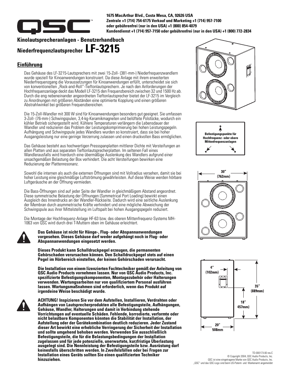 Lf-3215, Einführung | QSC Audio LF-3215 User Manual | Page 13 / 20