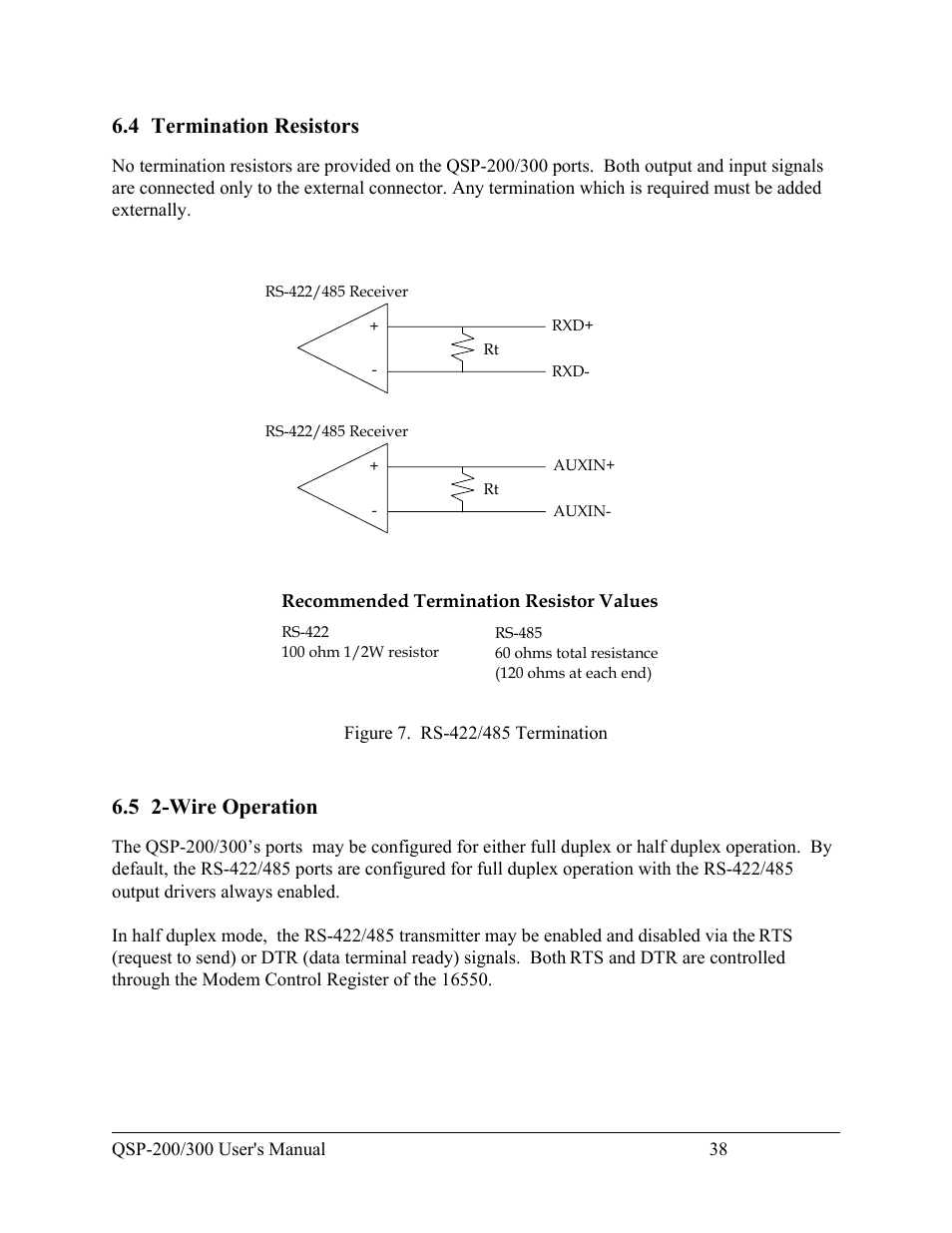 4 termination resistors, 5 2-wire operation | Quatech QSP-200/300 User Manual | Page 44 / 49