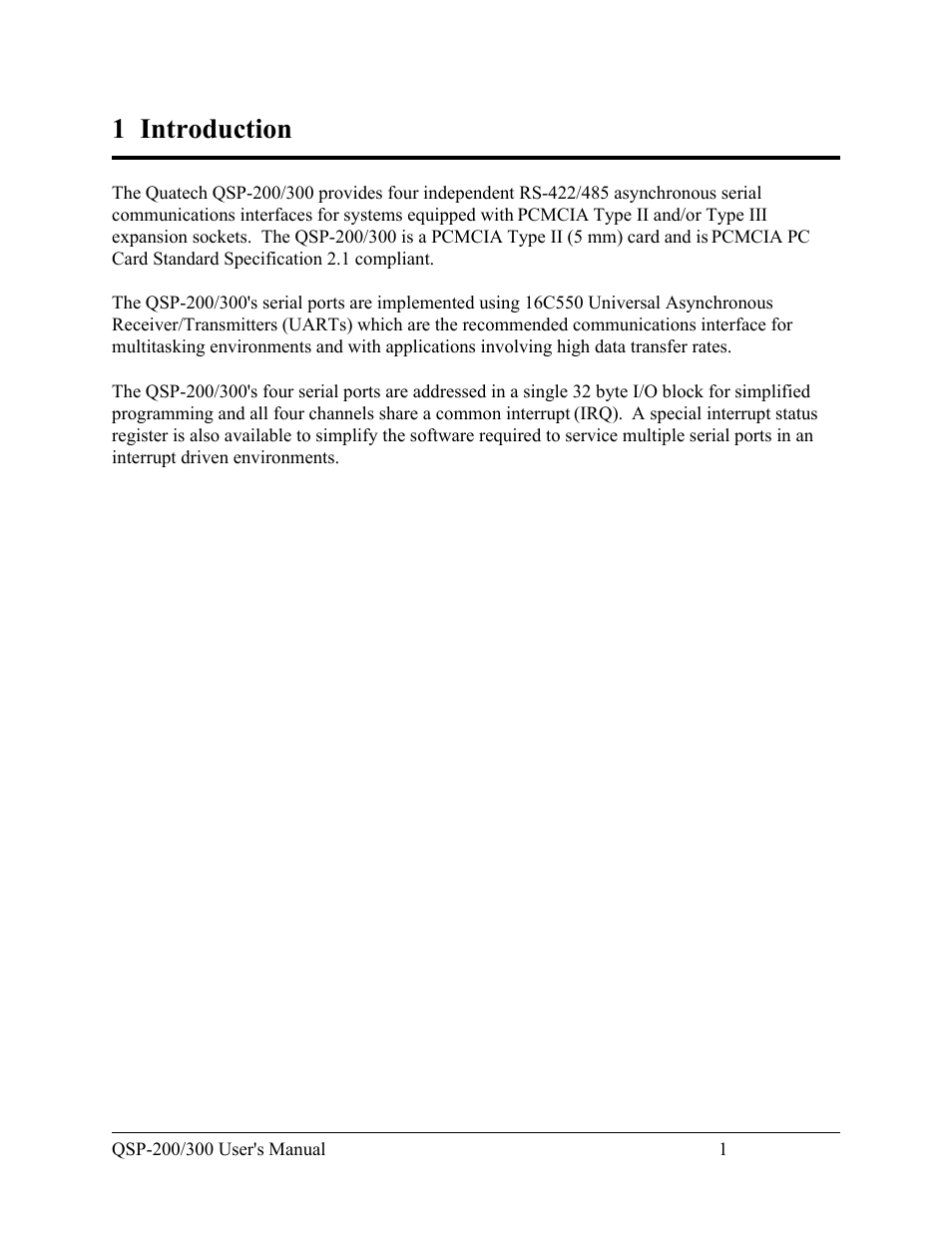 1 introduction | Quatech QSP-200/300 User Manual | Page 7 / 49