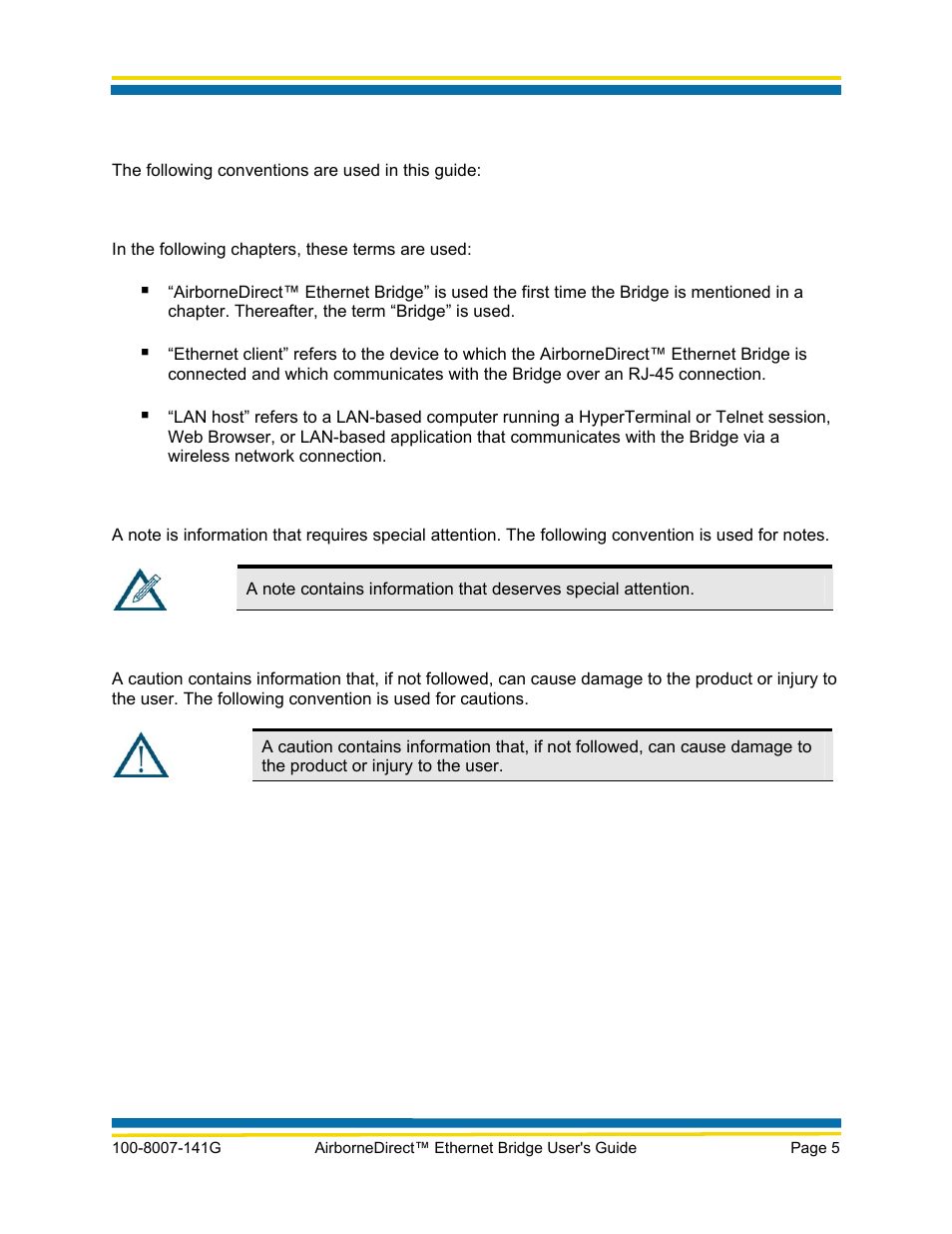 Conventions | Quatech AirborneDirect WLNG-ET Series User Manual | Page 11 / 77