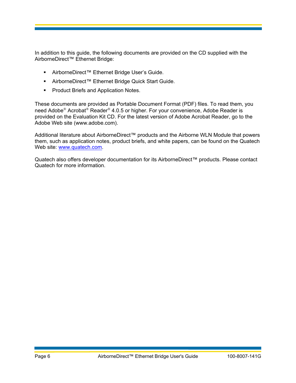 Related documentation | Quatech AirborneDirect WLNG-ET Series User Manual | Page 12 / 77
