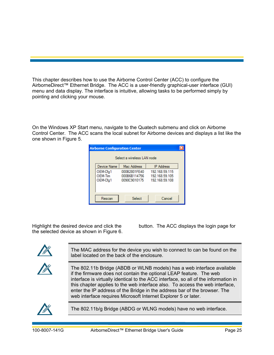 Chapter 4, Airborne control center | Quatech AirborneDirect WLNG-ET Series User Manual | Page 31 / 77