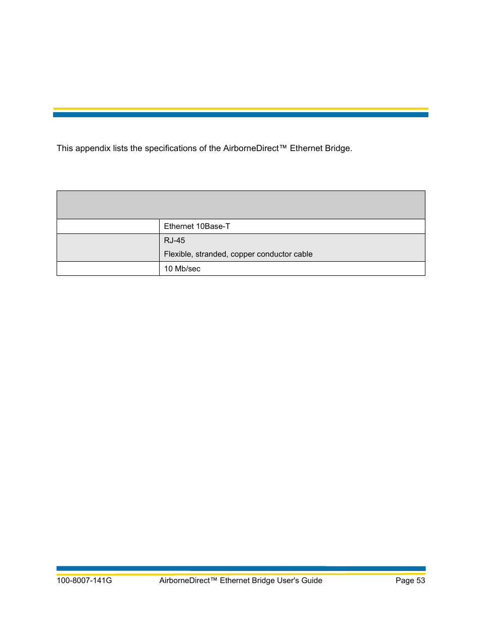Appendix a, Specifications | Quatech AirborneDirect WLNG-ET Series User Manual | Page 59 / 77