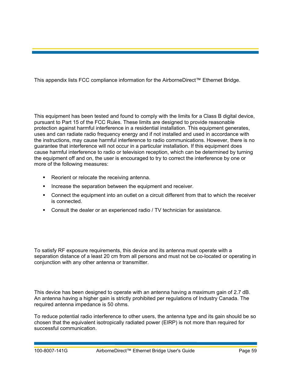 Appendix b, Fcc compliance | Quatech AirborneDirect WLNG-ET Series User Manual | Page 65 / 77