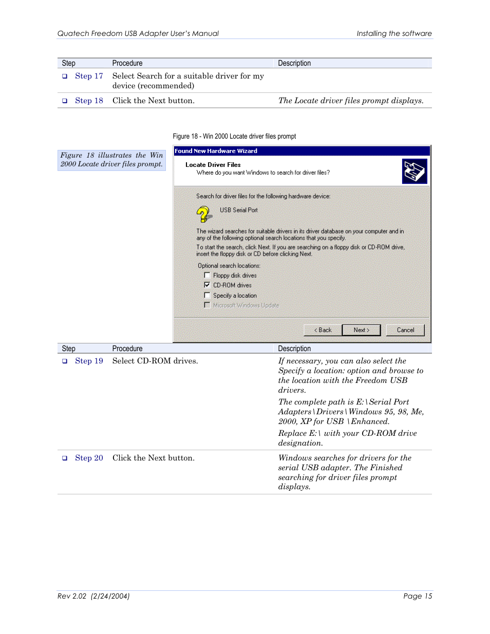 Figure 18 - win 2000 locate driver files prompt | Quatech HSU-300 User Manual | Page 20 / 55