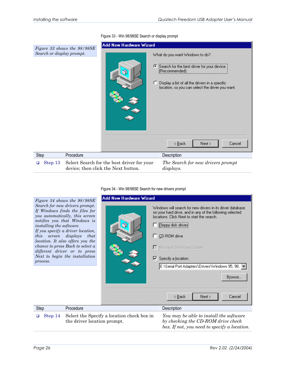 Figure 33 - win 98/98se search or display prompt | Quatech HSU-300 User Manual | Page 31 / 55