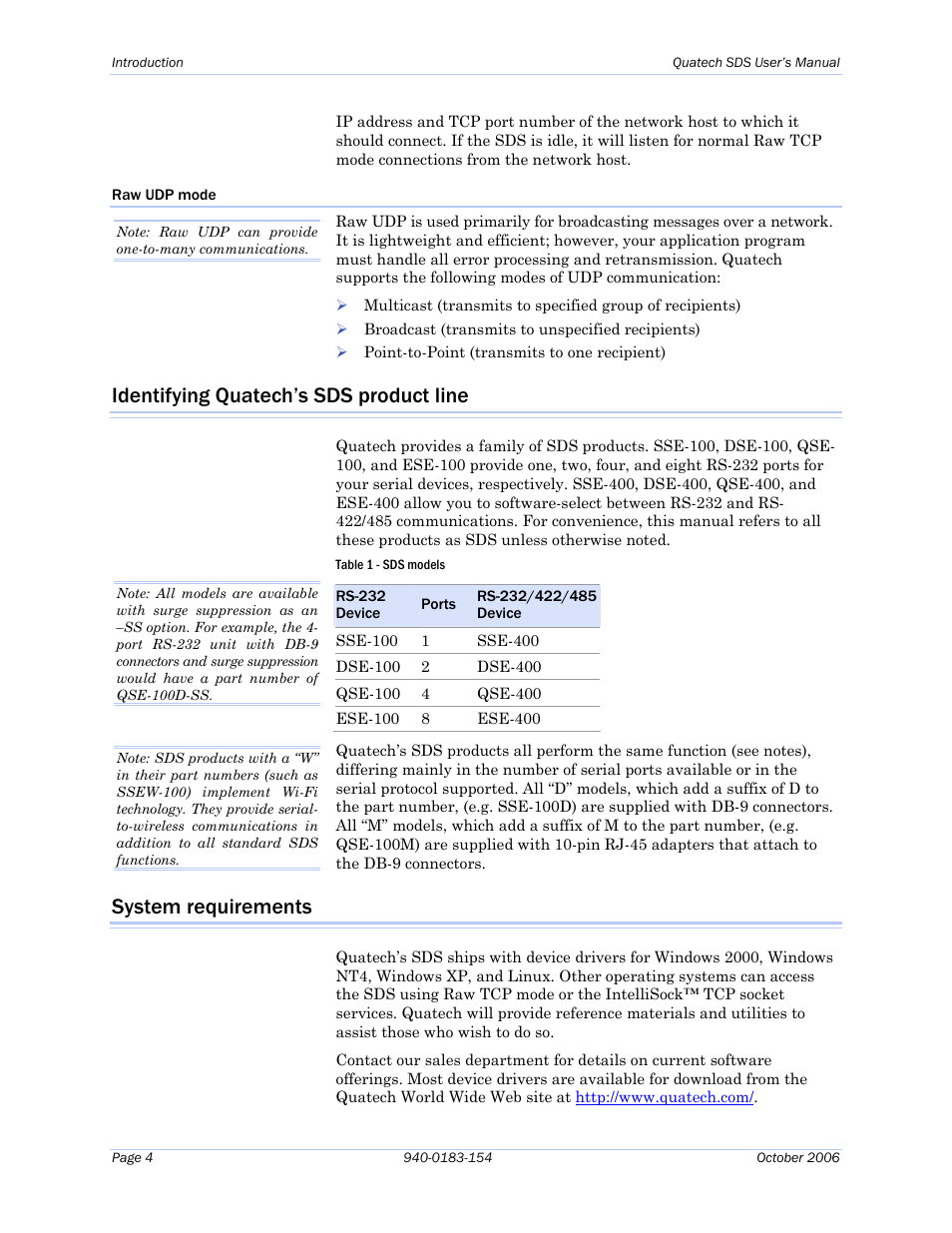Identifying quatech’s sds product line, System requirements | Quatech Device Server User Manual | Page 10 / 98