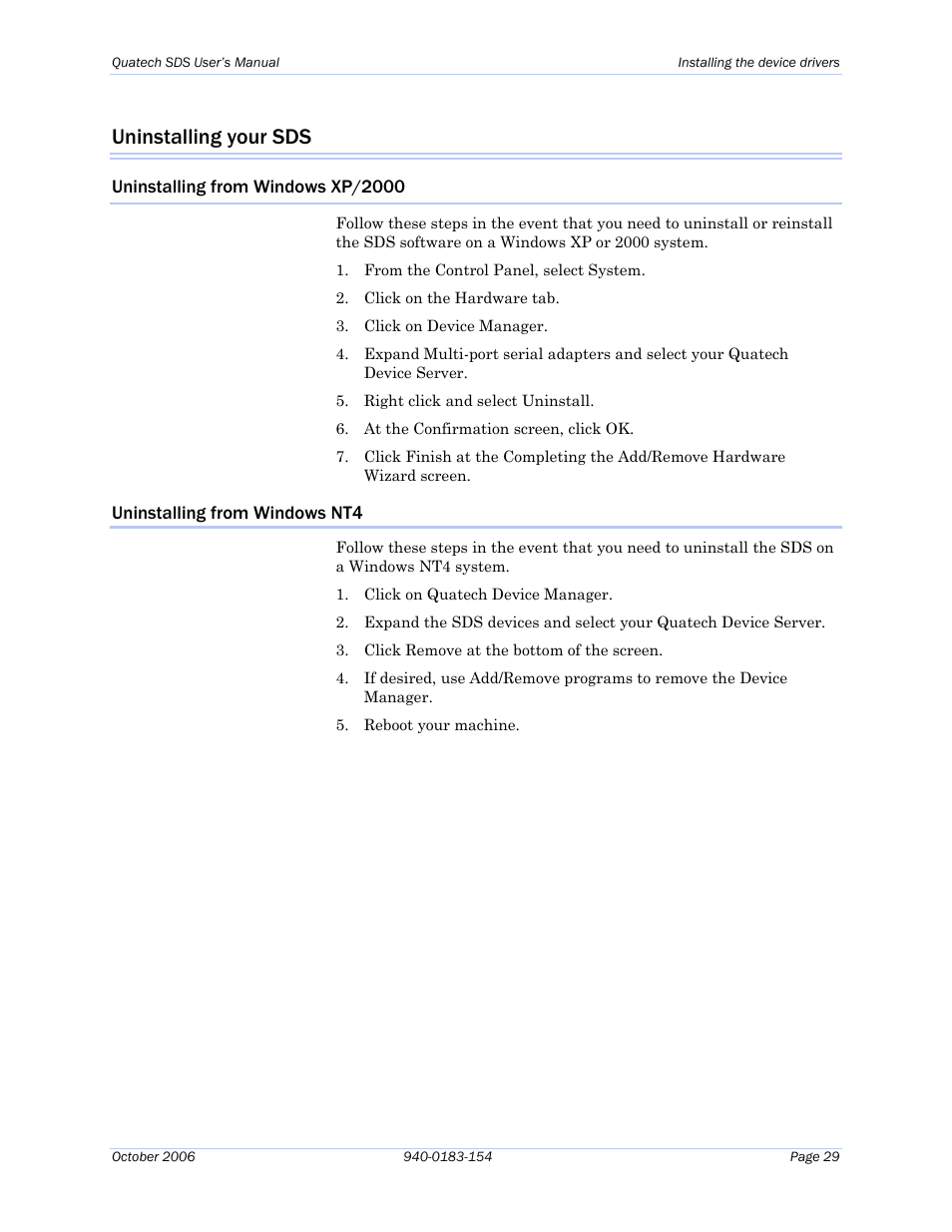 Uninstalling your sds | Quatech Device Server User Manual | Page 35 / 98