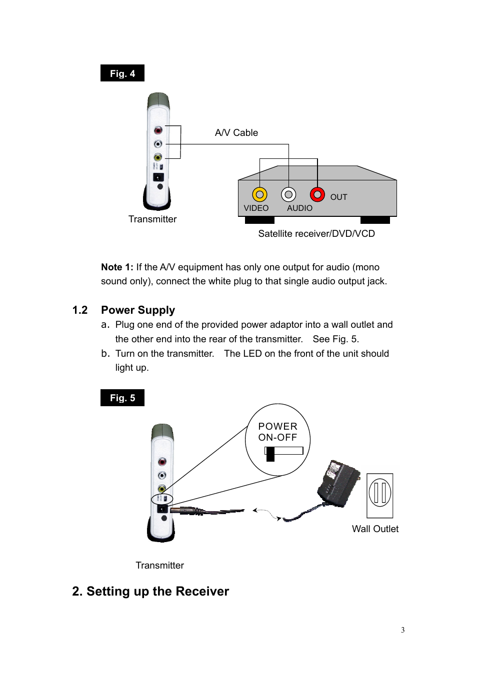 Setting up the receiver | Quatech Wireless A/V Sender 2.4GHz User Manual | Page 4 / 8