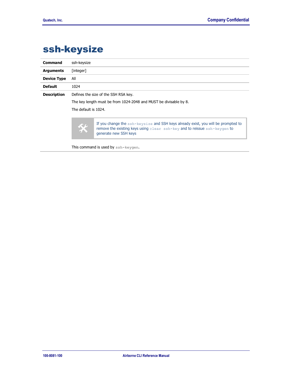 Ssh-keysize | Quatech WLNG-ET-DP500 Series User Manual | Page 107 / 120