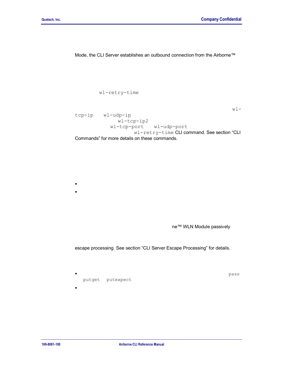 Pass mode for the serial interface, Pass mode for the wireless interface, Listen mode (serial/uart/spi interface only) | Cli session startup modes | Quatech WLNG-ET-DP500 Series User Manual | Page 19 / 120