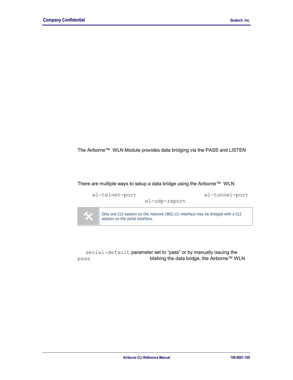 Serial device server use, Data bridging, Bridging from the serial interface | 0 serial device server use | Quatech WLNG-ET-DP500 Series User Manual | Page 24 / 120