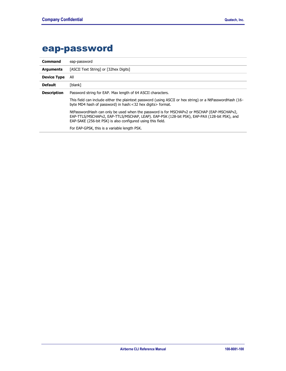 Eap-password | Quatech WLNG-ET-DP500 Series User Manual | Page 68 / 120