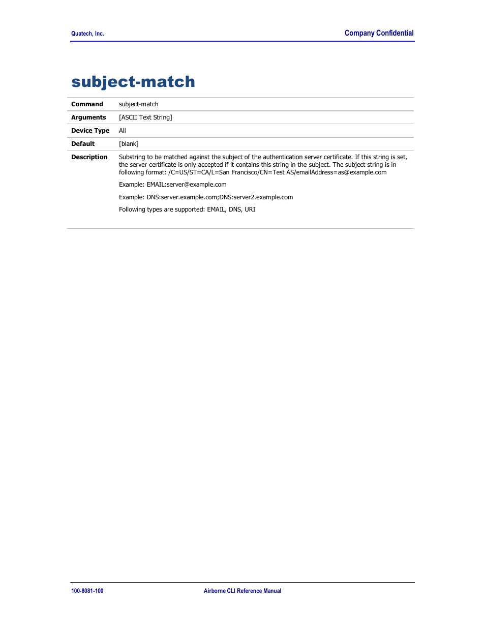 Subject-match | Quatech WLNG-ET-DP500 Series User Manual | Page 73 / 120