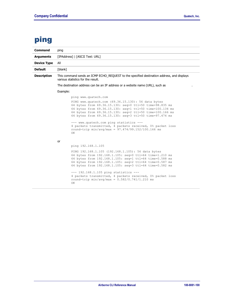 Ping | Quatech WLNG-ET-DP500 Series User Manual | Page 82 / 120