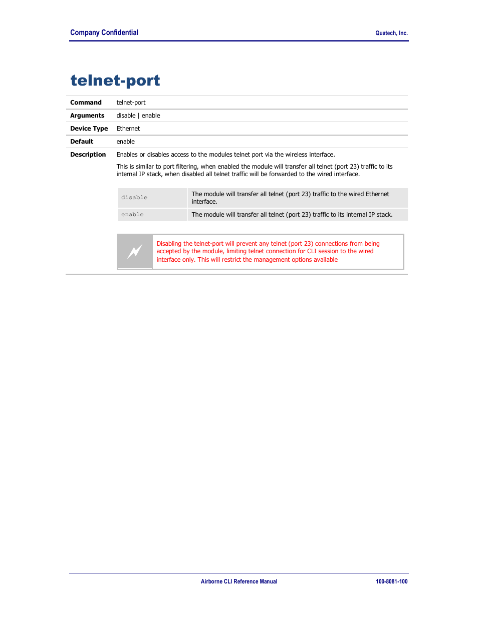 Telnet-port | Quatech WLNG-ET-DP500 Series User Manual | Page 90 / 120