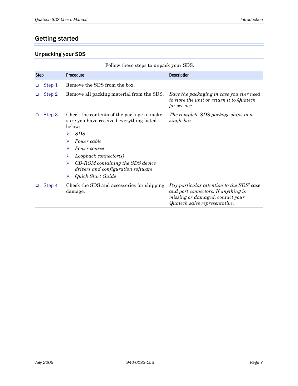 Getting started, Unpacking your sds | Quatech Serial Device Server User Manual | Page 13 / 98