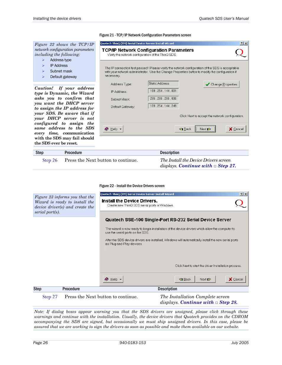 Figure 22 - install the device drivers screen, Step 26, Step 27 | Quatech Serial Device Server User Manual | Page 32 / 98