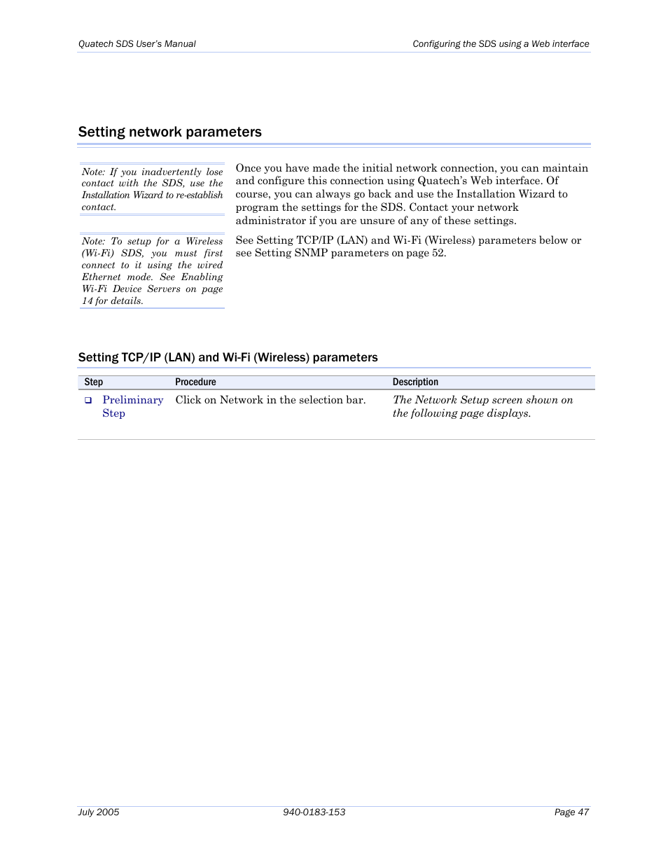 Setting network parameters, And setting network parameters, Ge 47 | Quatech Serial Device Server User Manual | Page 53 / 98