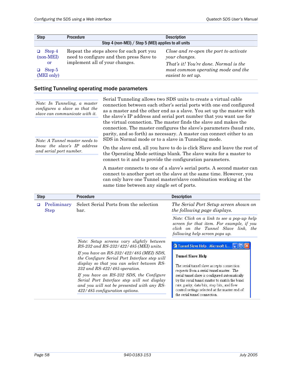 Setting tunneling operating mode parameters | Quatech Serial Device Server User Manual | Page 64 / 98