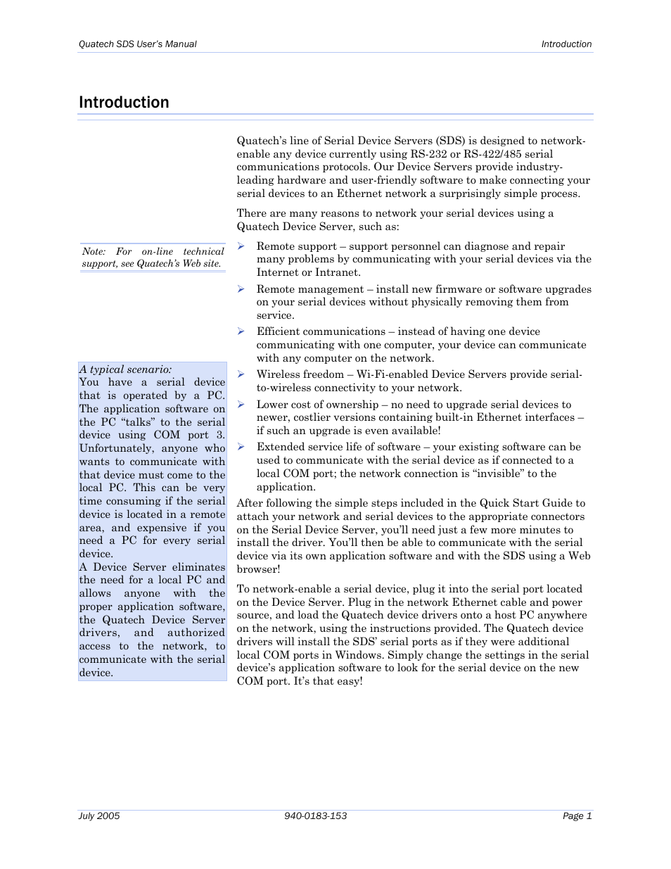 Introduction | Quatech Serial Device Server User Manual | Page 7 / 98