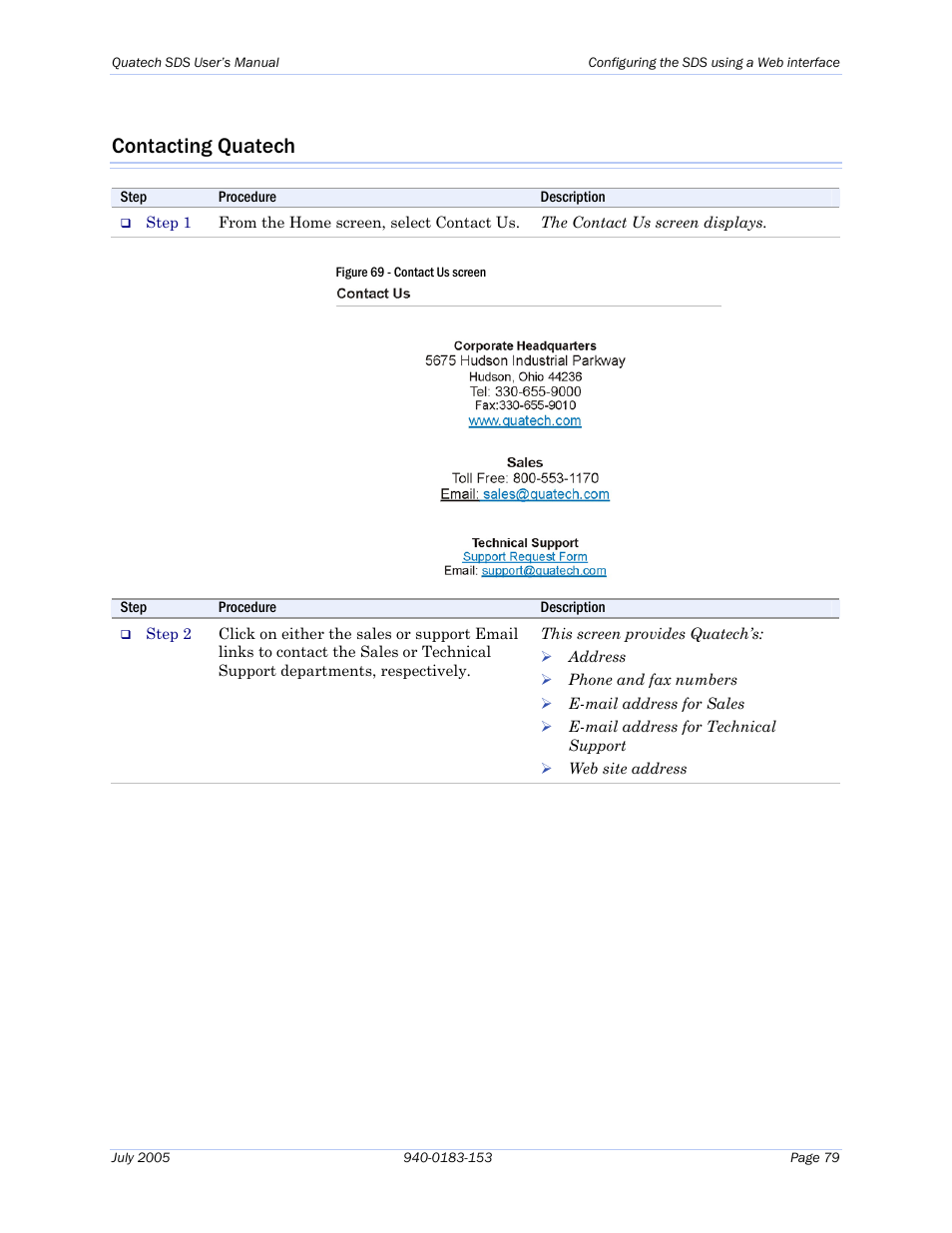 Contacting quatech, Figure 69 - contact us screen | Quatech Serial Device Server User Manual | Page 85 / 98