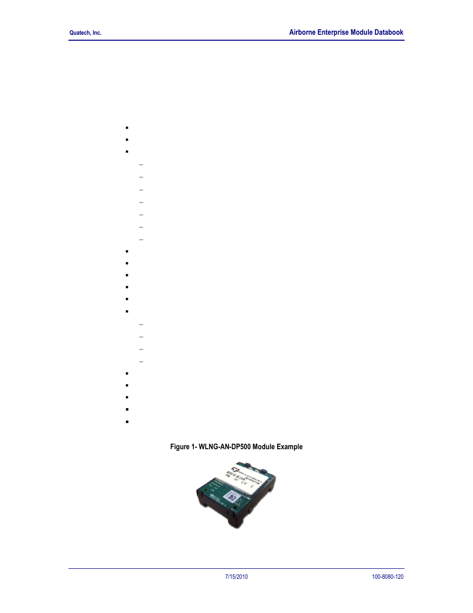 Product description, Figure 1- wlng-an-dp500 module example, 0 product description | Quatech 802.11B/G User Manual | Page 8 / 40