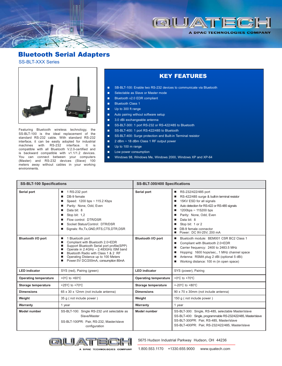 Quatech SS-BLT-XXX Series User Manual | 1 page