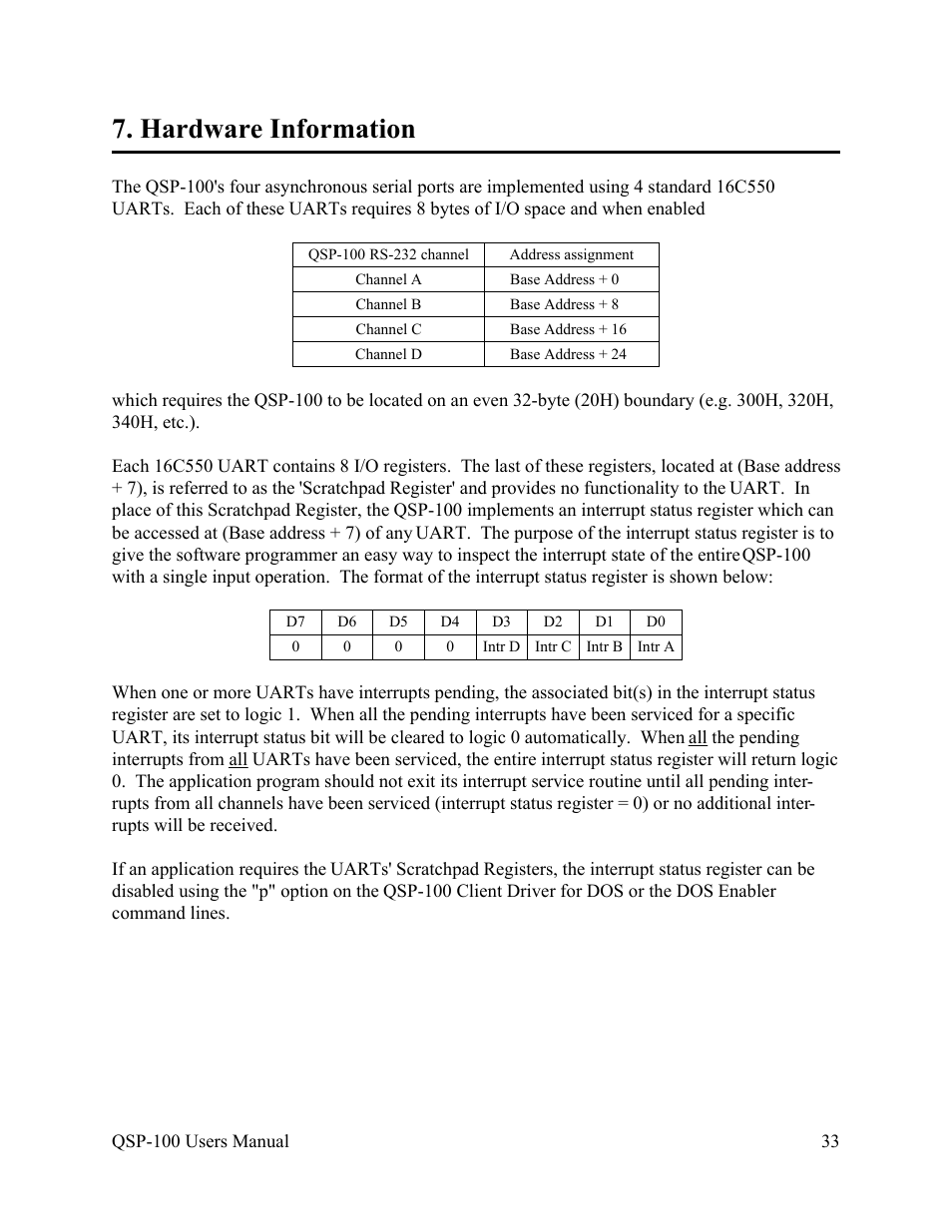 Hardware information | Quatech QSP-100 User Manual | Page 36 / 40