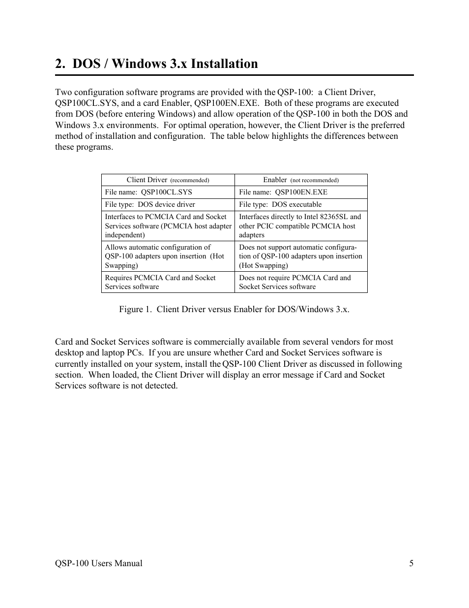 Dos / windows 3.x installation | Quatech QSP-100 User Manual | Page 8 / 40