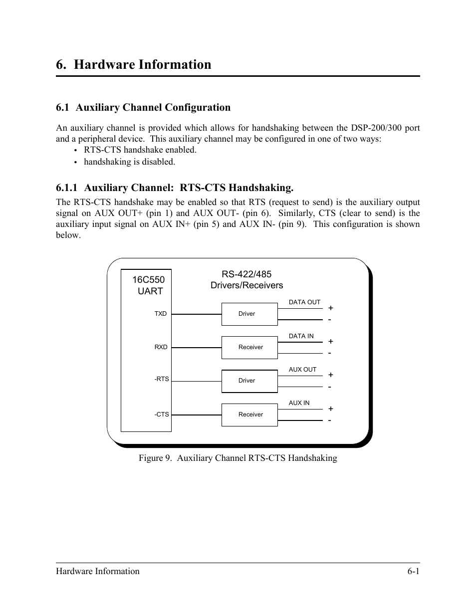 Hardware information, 1 auxiliary channel configuration, 1 auxiliary channel: rts-cts handshaking | Quatech DSP-200/300 User Manual | Page 43 / 52