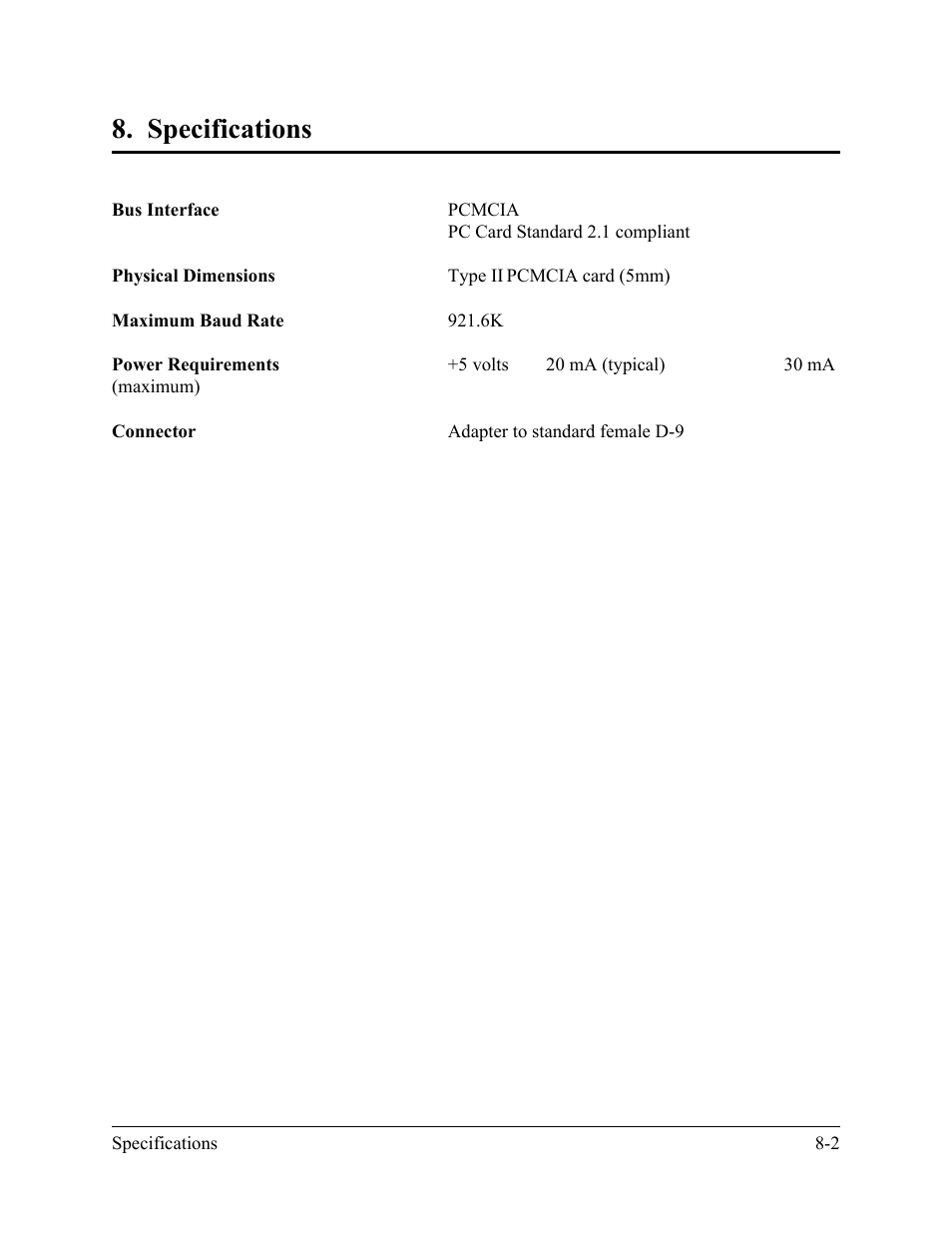 Specifications | Quatech DSP-200/300 User Manual | Page 51 / 52