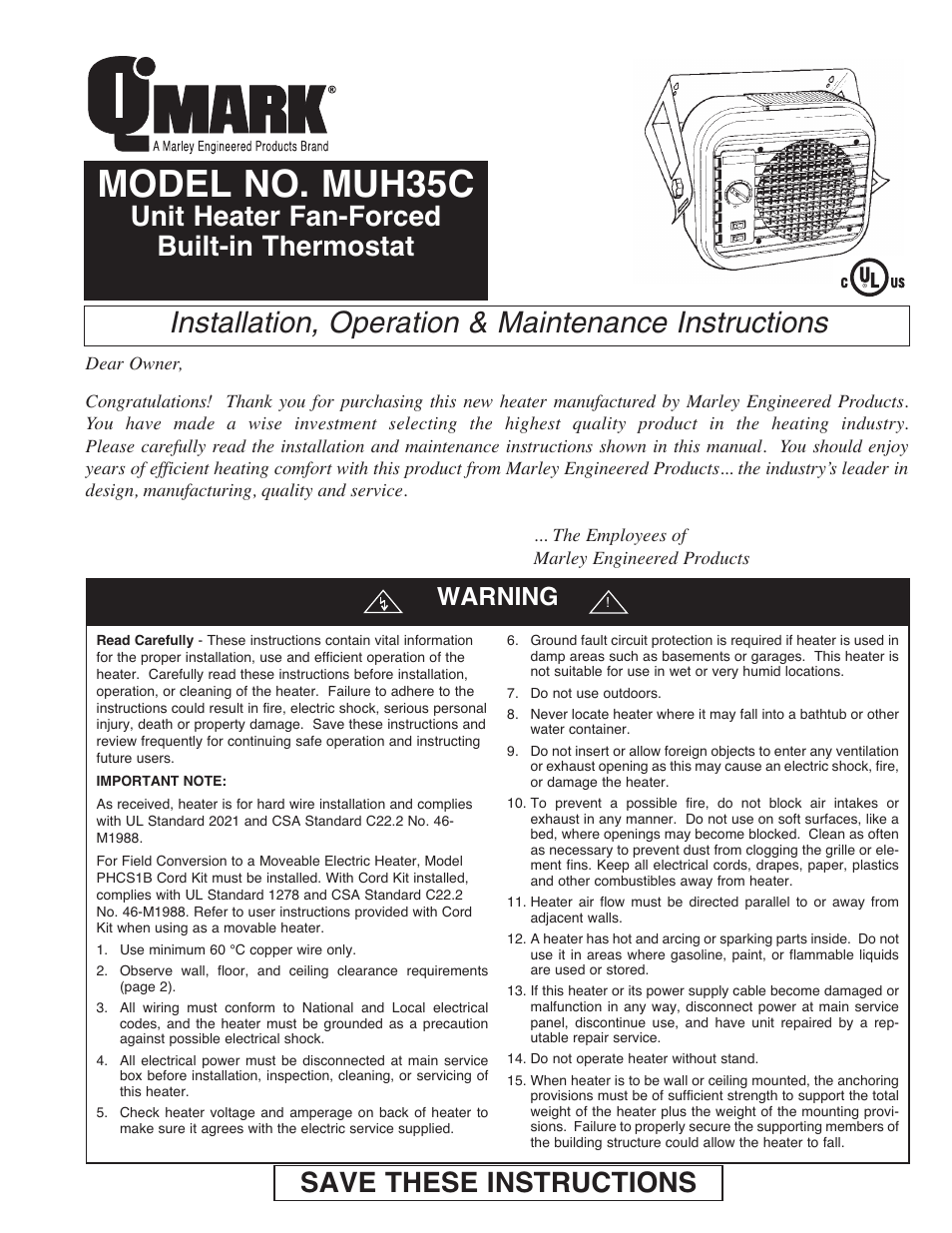 Qmark MUH35C User Manual | 12 pages