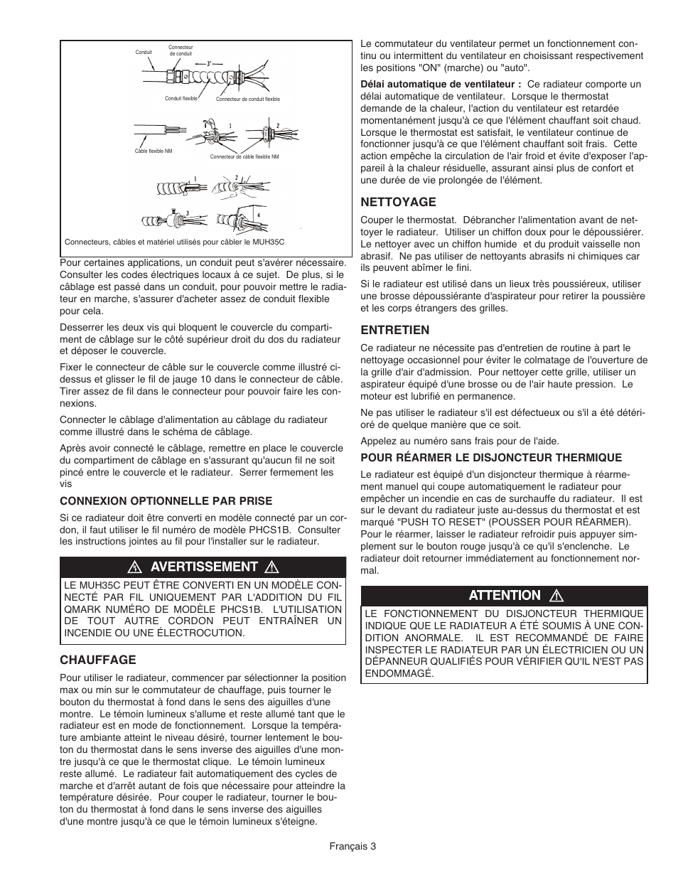 Chauffage, Nettoyage, Entretien | Qmark MUH35C User Manual | Page 11 / 12