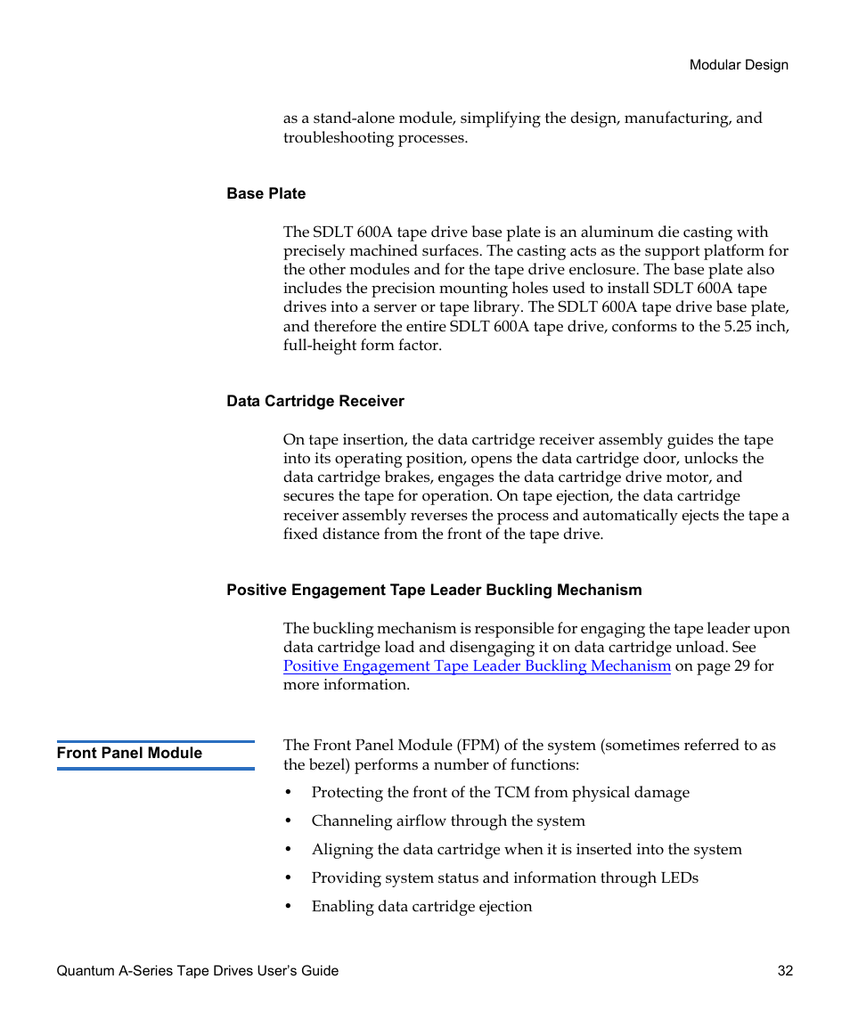 Front panel module | Quantum Tape Drive A-Series User Manual | Page 48 / 105