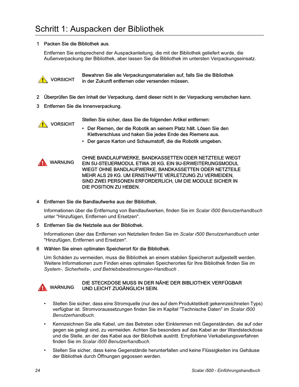 Schritt 1: auspacken der bibliothek | Quantum Scalar i500 User Manual | Page 24 / 148