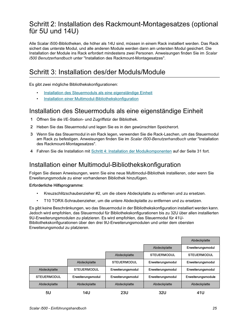 Schritt 3: installation des/der moduls/module | Quantum Scalar i500 User Manual | Page 25 / 148