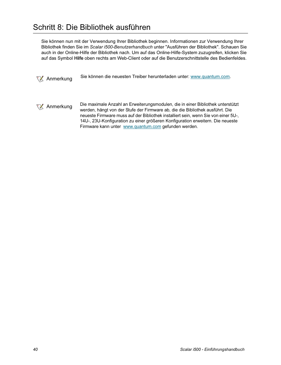 Schritt 8: die bibliothek ausführen | Quantum Scalar i500 User Manual | Page 40 / 148