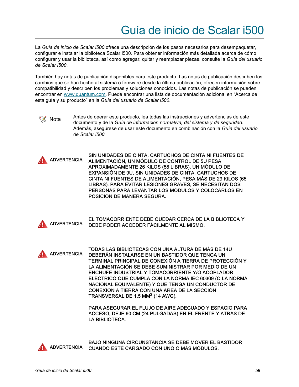 Guía de inicio de scalar i500, Guía de inicio de scalar i500 (sp | Quantum Scalar i500 User Manual | Page 59 / 148