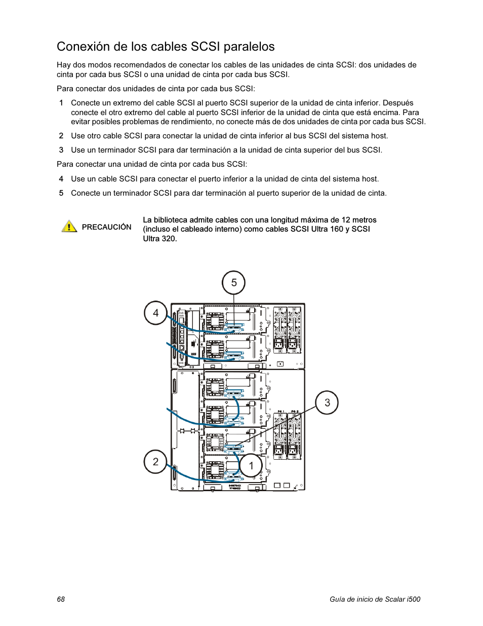 Conexión de los cables scsi paralelos | Quantum Scalar i500 User Manual | Page 68 / 148