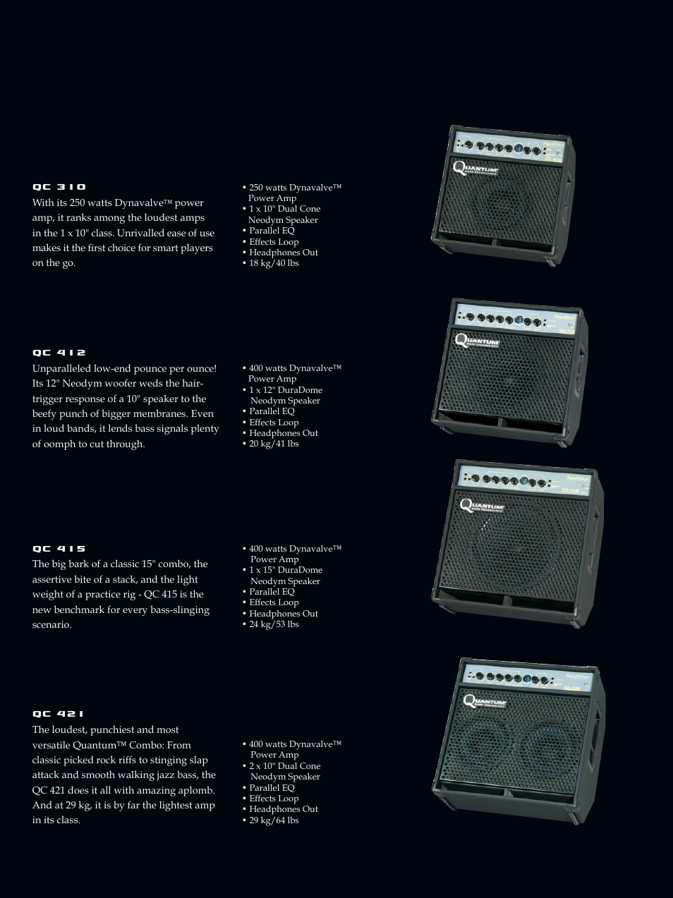 Combos, Qc 421, Qc 415 | Qc 412, Qc 310 | Quantum QC 310 User Manual | Page 11 / 12