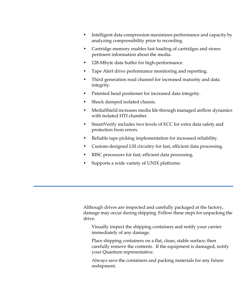 Unpacking and inspection | Quantum Tape Drive LTO-3 User Manual | Page 17 / 98