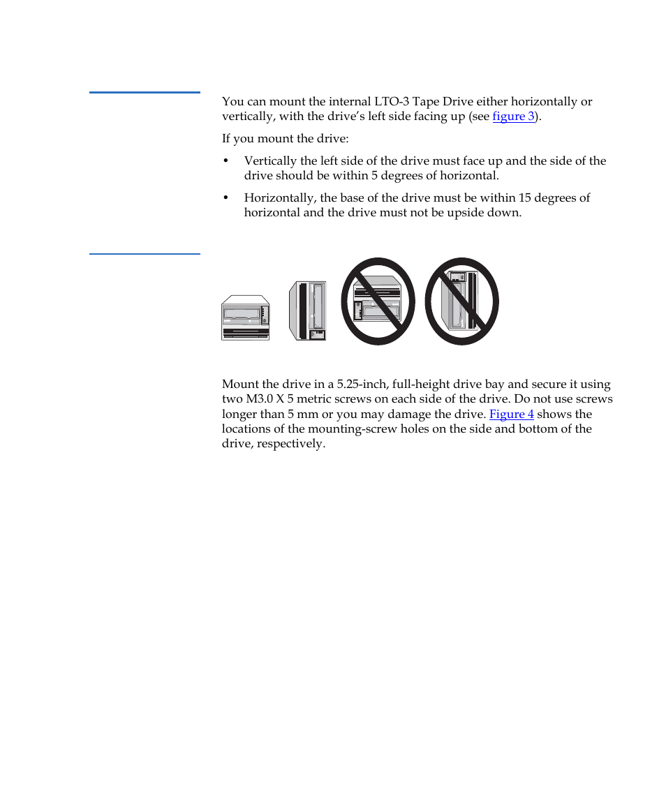 Mounting the internal lto-3 tape drive, Figure 3, Acceptable mounting orientations | D to | Quantum Tape Drive LTO-3 User Manual | Page 25 / 98