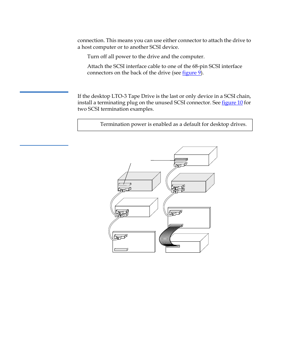 Checking the scsi termination, Figure 10, Scsi termination examples for the desktop lto-3 | Tape drive | Quantum Tape Drive LTO-3 User Manual | Page 34 / 98