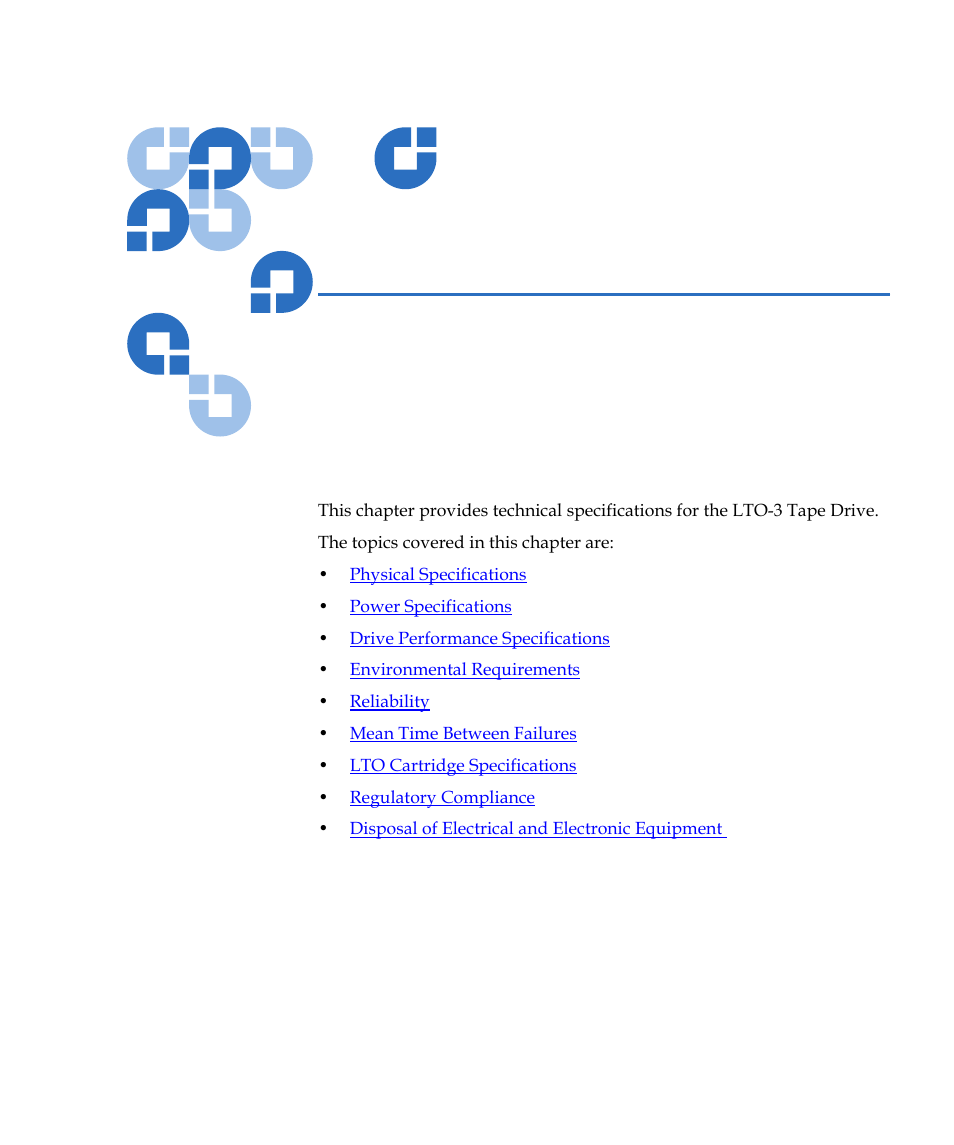 Specifications, Chapter 5, Chapter 5, specifications | Quantum Tape Drive LTO-3 User Manual | Page 53 / 98