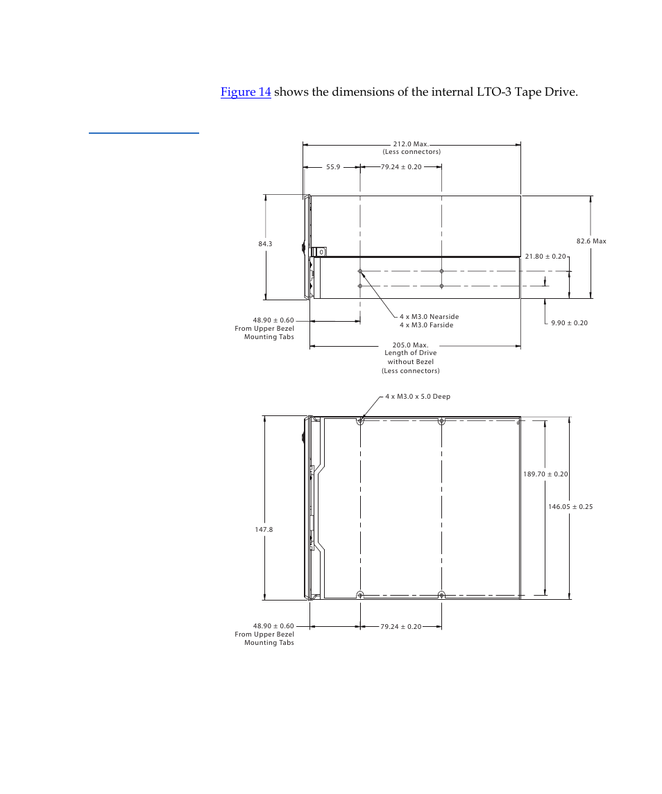 Figure 14, Internal lto-3 tape drive dimensions, Figure 14 internal lto-3 tape drive dimensions | Quantum Tape Drive LTO-3 User Manual | Page 55 / 98