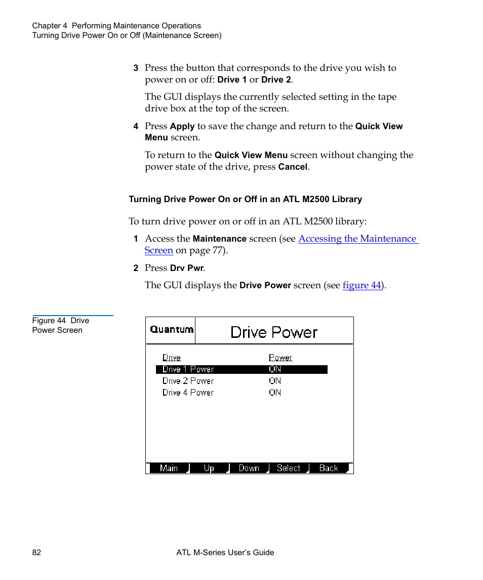 Figure 44 drive power screen | Quantum ATL M-Series User Manual | Page 100 / 222